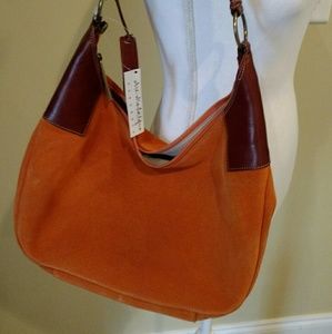 Rust faux suede and leather purse